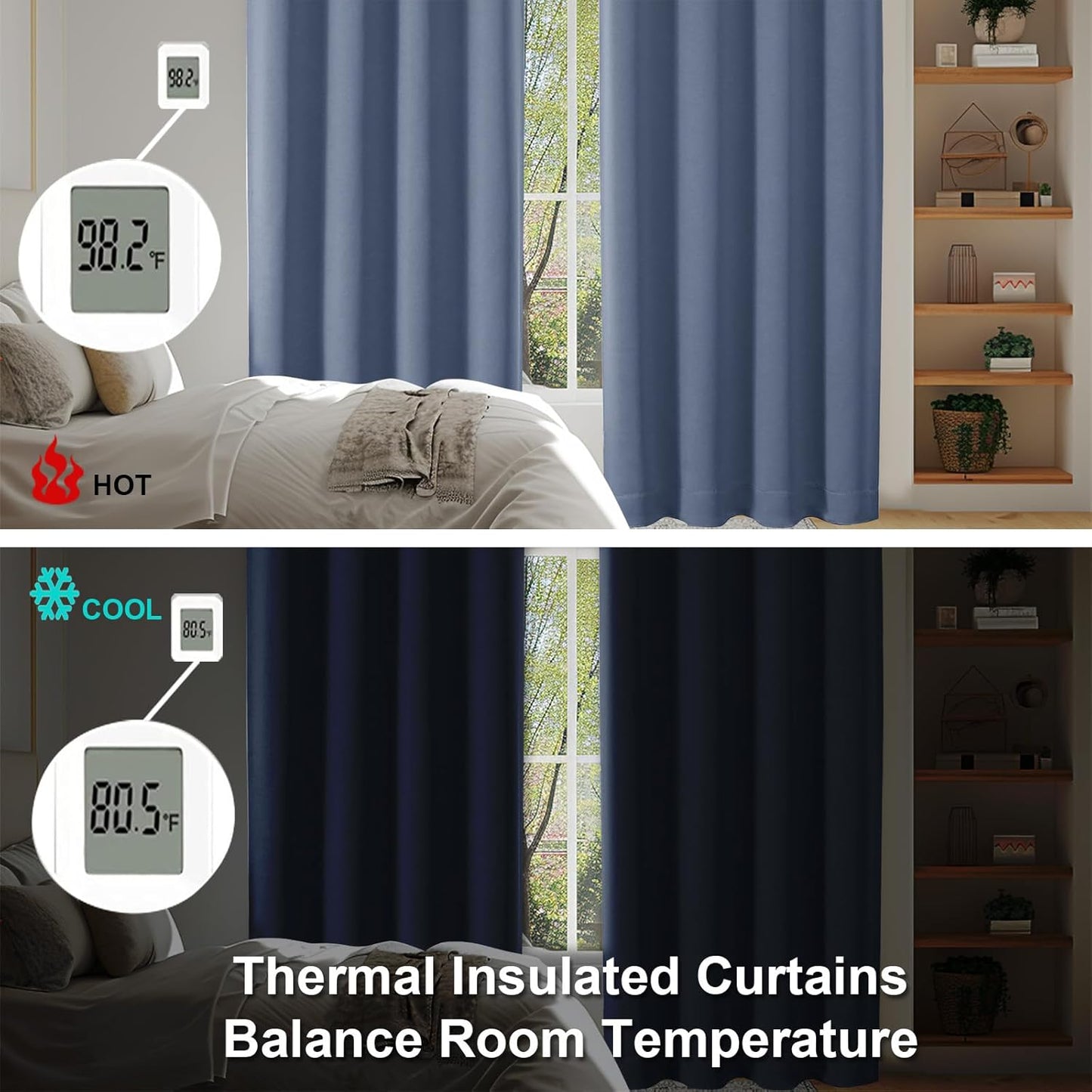 Simplebrand Ava Denim Blue Blackout Curtains for Bedroom 84 Inch Length 2 Panels Set, Solid Thermal Insulated Privacy Living Room Window Treatment Curtains Blackout Drapes, W40 x L84 Inch, Denim Blue