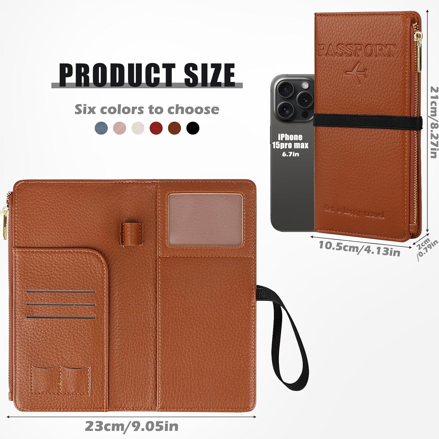 Travel Passport Wallet, RFID Blocking Passport Holder with Zipper, Passport Cover for Women Men, PU Leather Travel Document Organizer with Card Slots, Gift for Family Friends, Brown