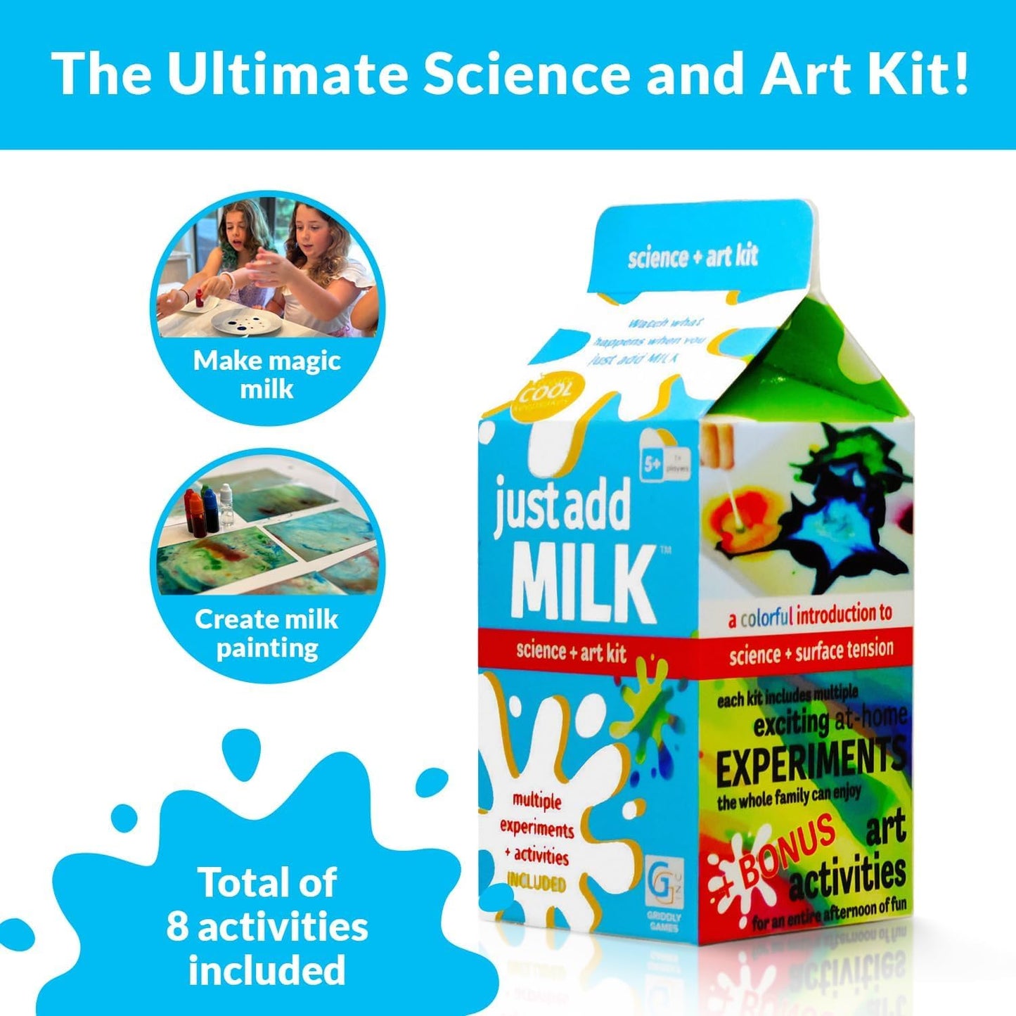 STEM Toys by Griddly Kids – Art & Science Kits for Kids Ages 8-12, STEM Kits for Learning & Education Toys, Chemistry Set for Hands-on Learning, Experiment Kit Gifts for Boys & Girls (Just Add Milk)