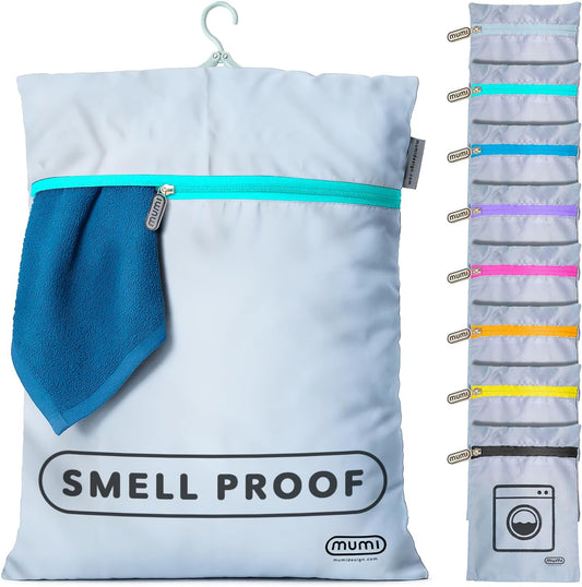 MUMI Travel Laundry Bag – Moisture & Smell-Proof Wash Bag with Folding Hanger & Outer Pouch | Large Washable Bags for Suitcase, Gym & Packing | Clothes Organizer for Trips & Storage - Aqua