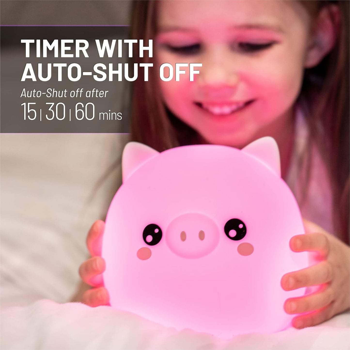 Lumipets Remote Control Silicone Night Light for Kids - Pig Design with 9 Soft Colors & Sleep Timer - Rechargeable, Battery-Operated Lamp for Bedroom | Baby Nursery, Toddler, Girls, Boys