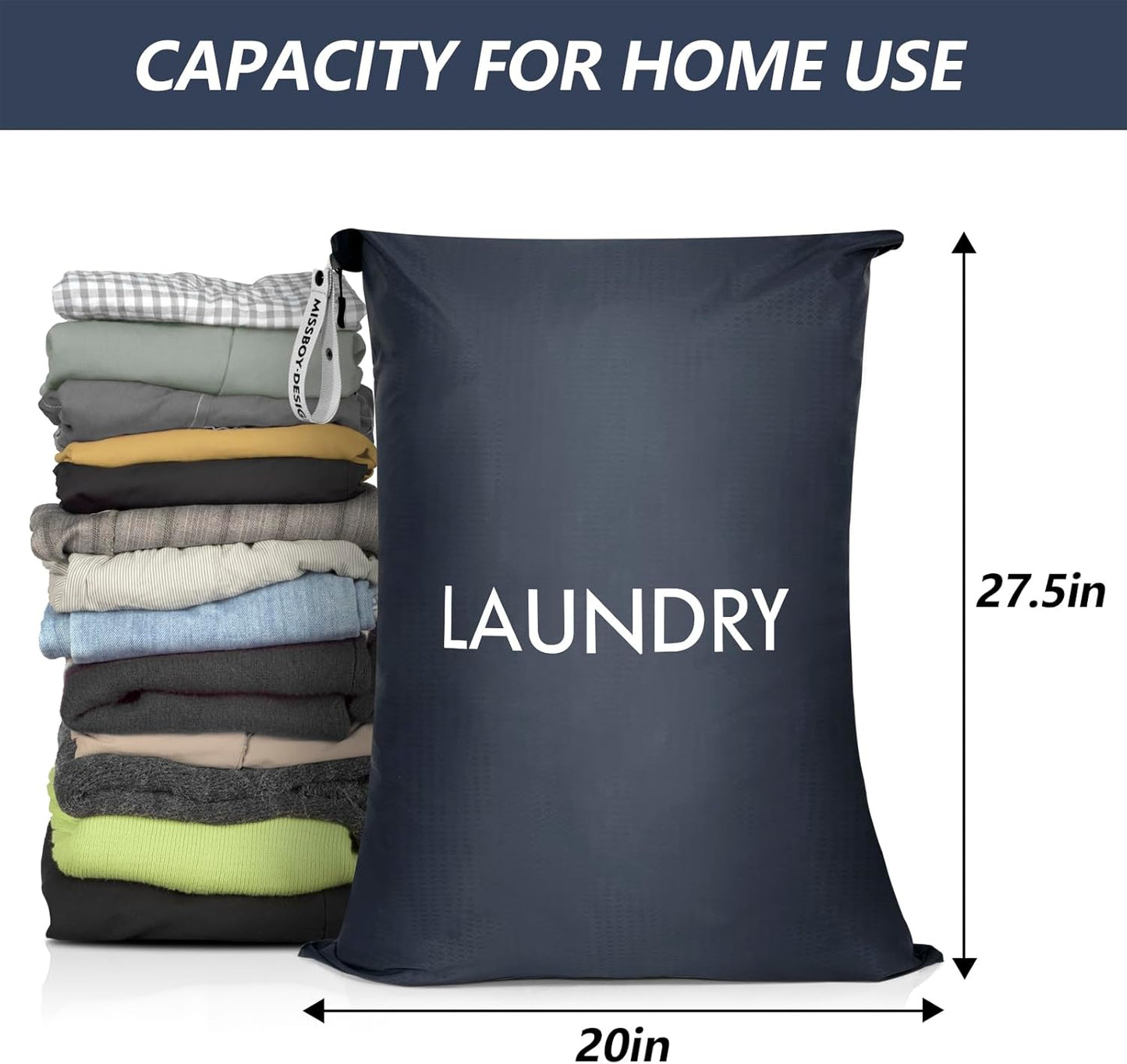 MissBoy Laundry Bag, Nylon Dirty Clothes Storage Bag, Splash-proof Travel Camping Laundry Bags with Zip, Lightweight Foldable Swimming Dry Wet Bag