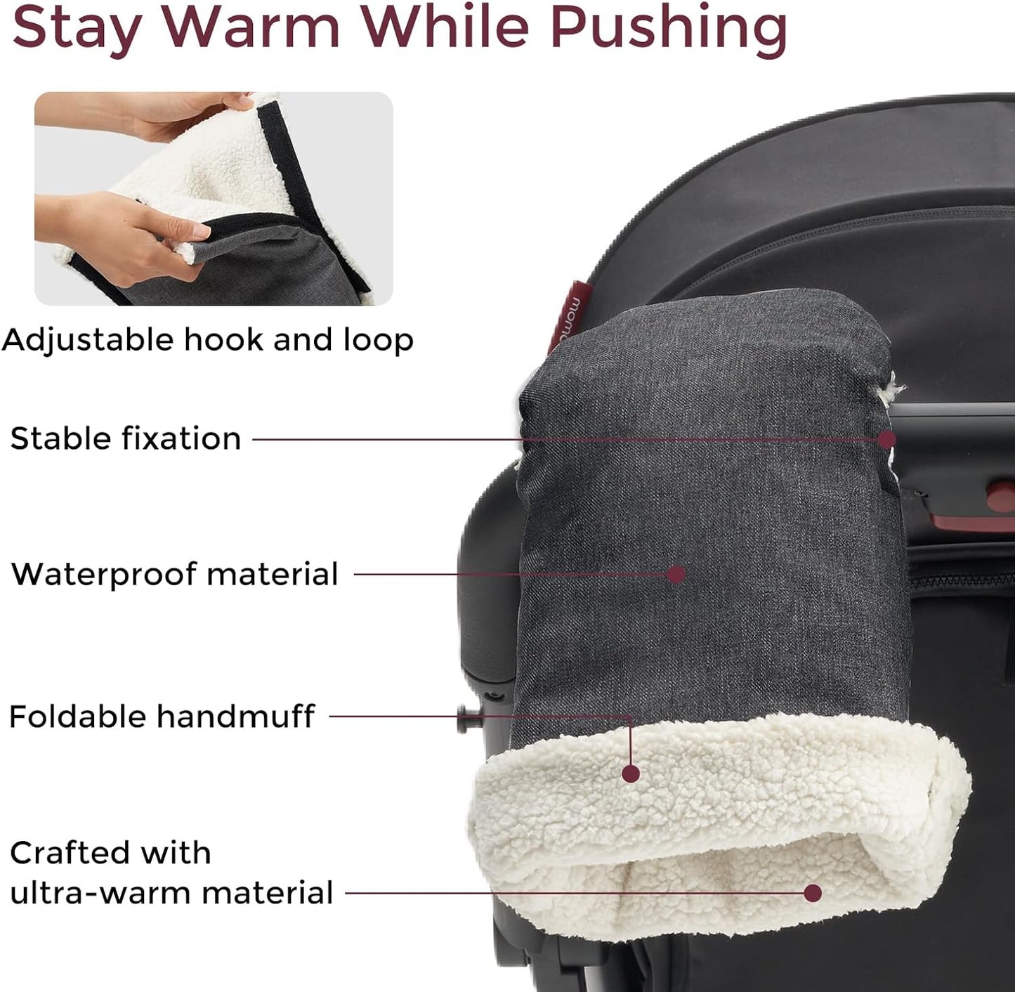 Momcozy Stroller Gloves Warmmuffs | Universal Winter Anti-Freeze Stroller Mittens | Winter Handmuff Stroller Accessories | Ultra-Plush,Weather-Proof | Foldable Adjustable | Shopping Golf Pet Cart