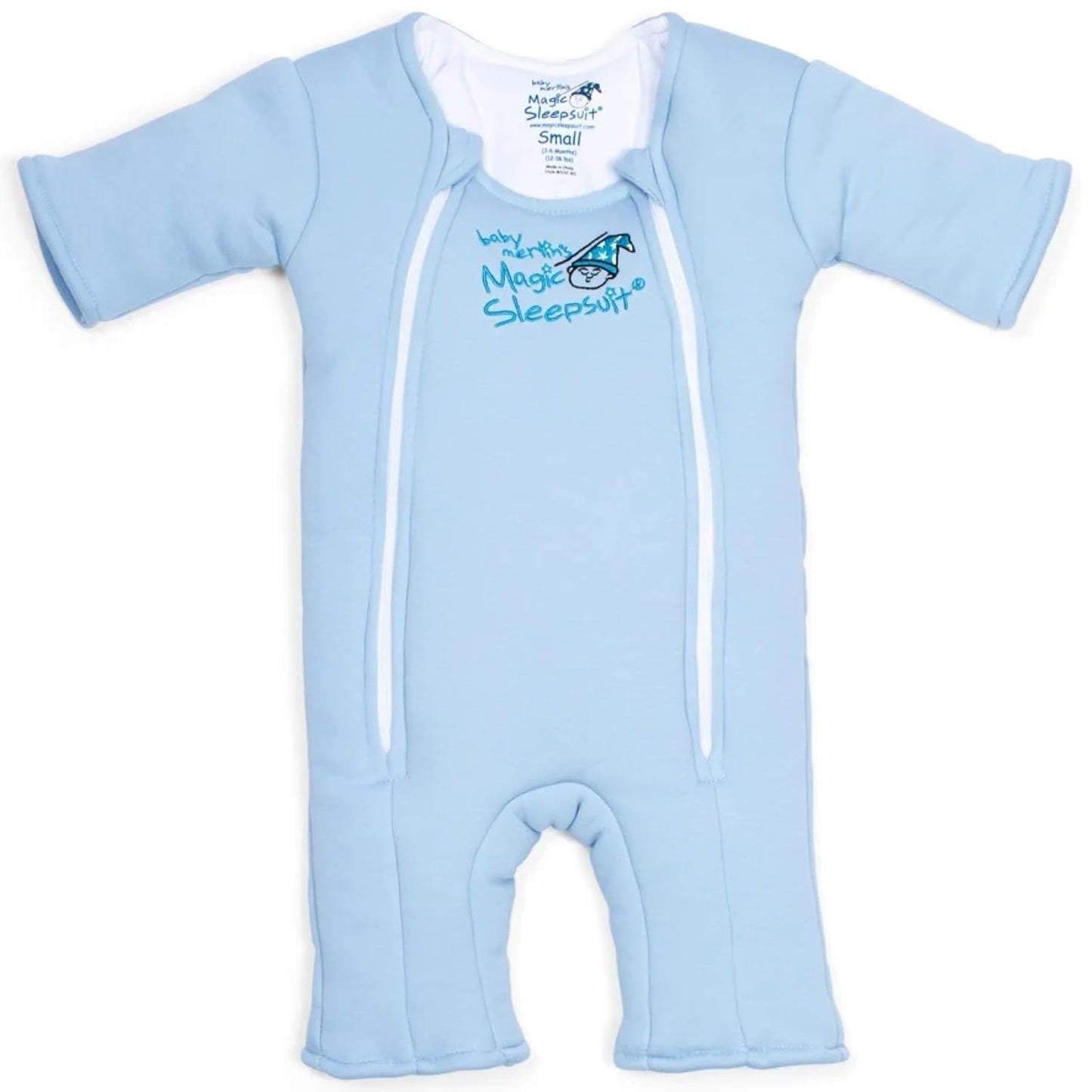 Magic Sleepsuit Baby Merlin's Cotton Baby Swaddle Transition Product - Soft and Cozy Design, Double Zipper for Easy Diaper Changes, Promotes Safe Sleep, 3-6 Months - Blue - Small 12-18lbs
