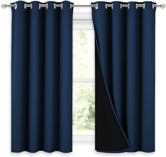 NICETOWN 100% Blackout Curtains with Black Liners, Thermal Insulated Full Blackout 2-Layer Lined Drapes, Noise Cancellation Window Draperies for Dining Room (Moroccan Blue, 2 Panels, 52" W by 54" L)