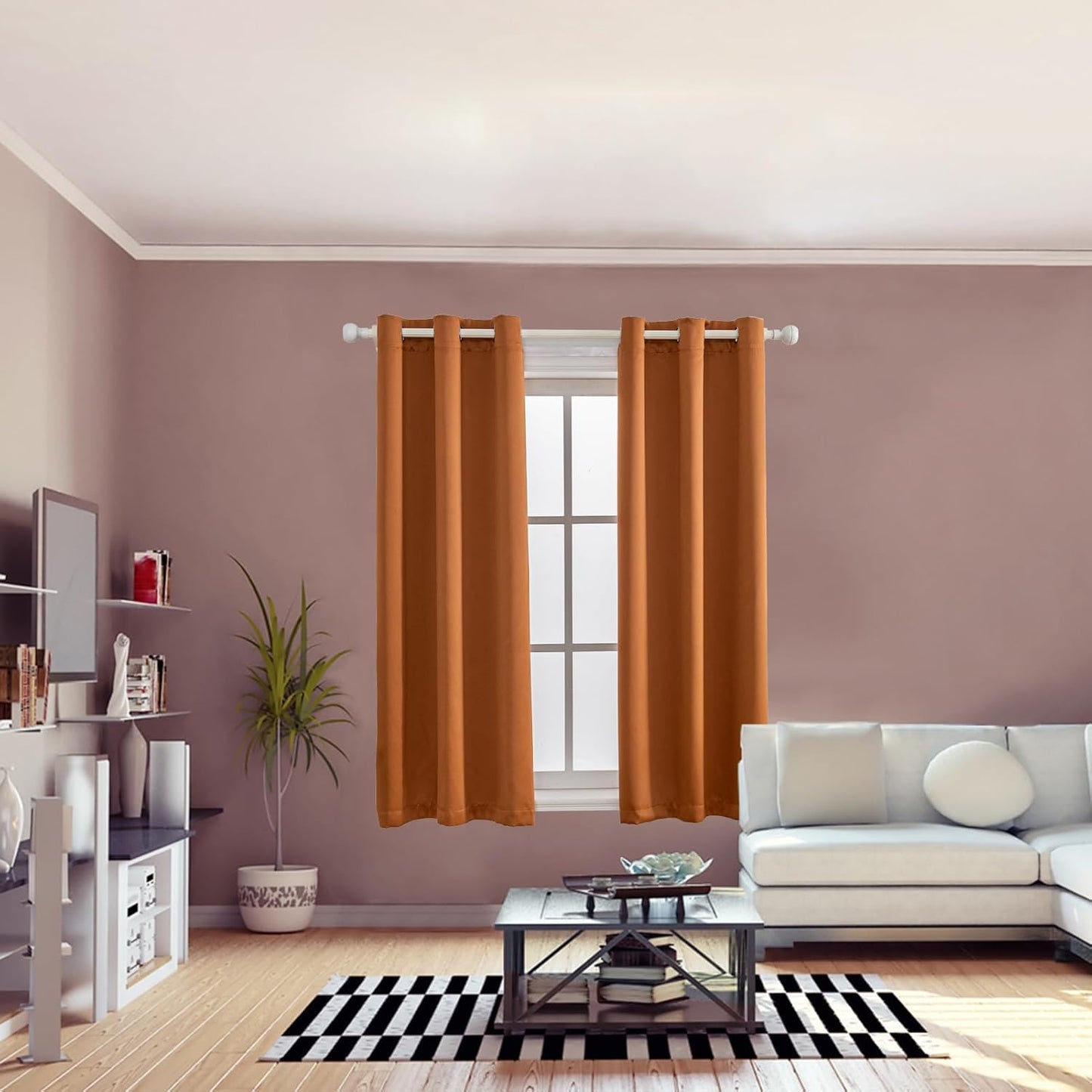 Anytime 100% Blackout Curtain Set, Thermal Insulated & Energy Efficiency Window Draperies for Guest Room, Full Shading Panels for Shift Worker and Light Sleepers（Orange, 2 Panels, 42W x 45L）