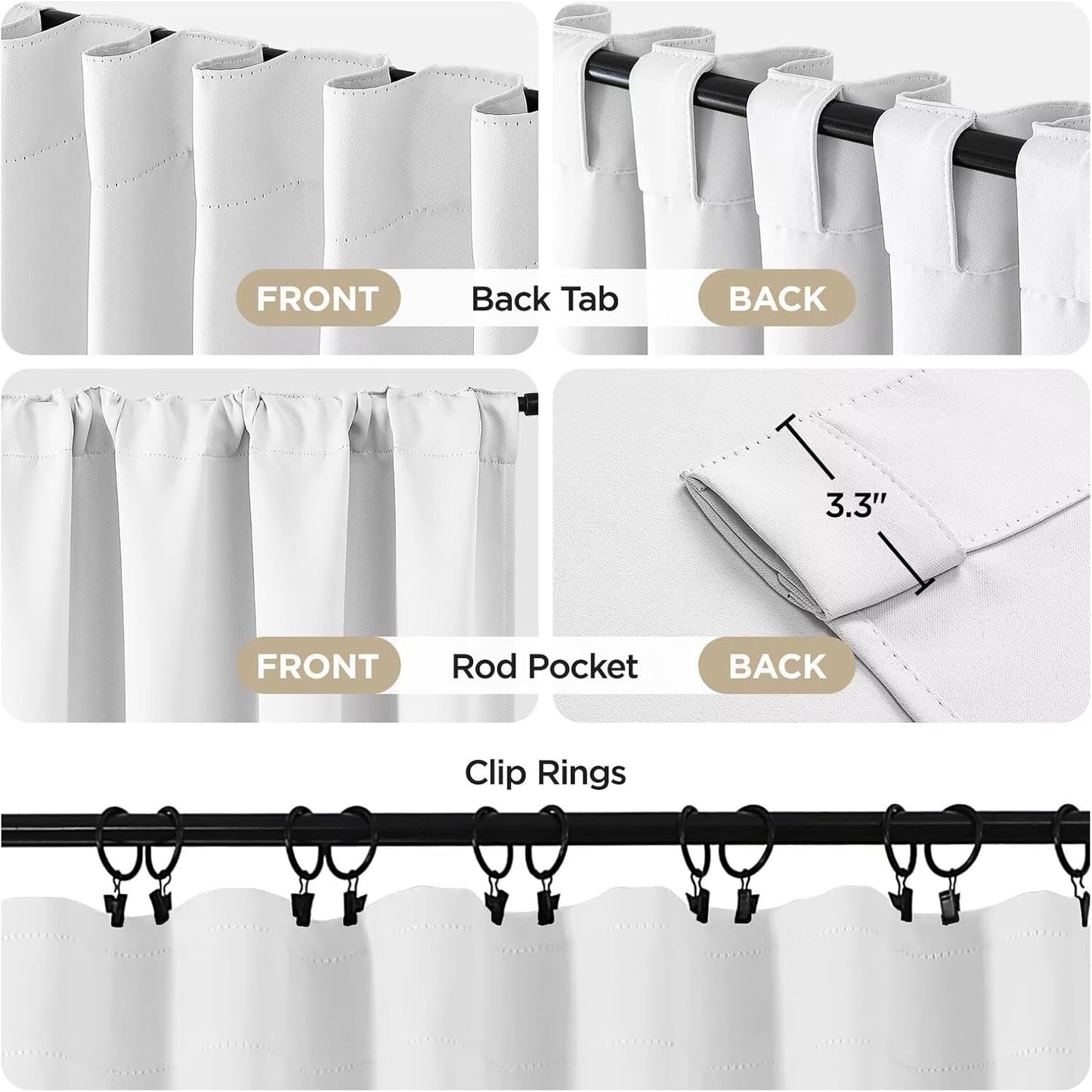 Joydeco 90 Inch 60% Blackout White Curtains 2 Panels, Elegant Semi Sheer Curtains for Bedroom, Thermal Insulated Black Out Drapes for Living Room, Rod Pocket Back Tab Drapes(W52 x L90 Inch,Pure White)