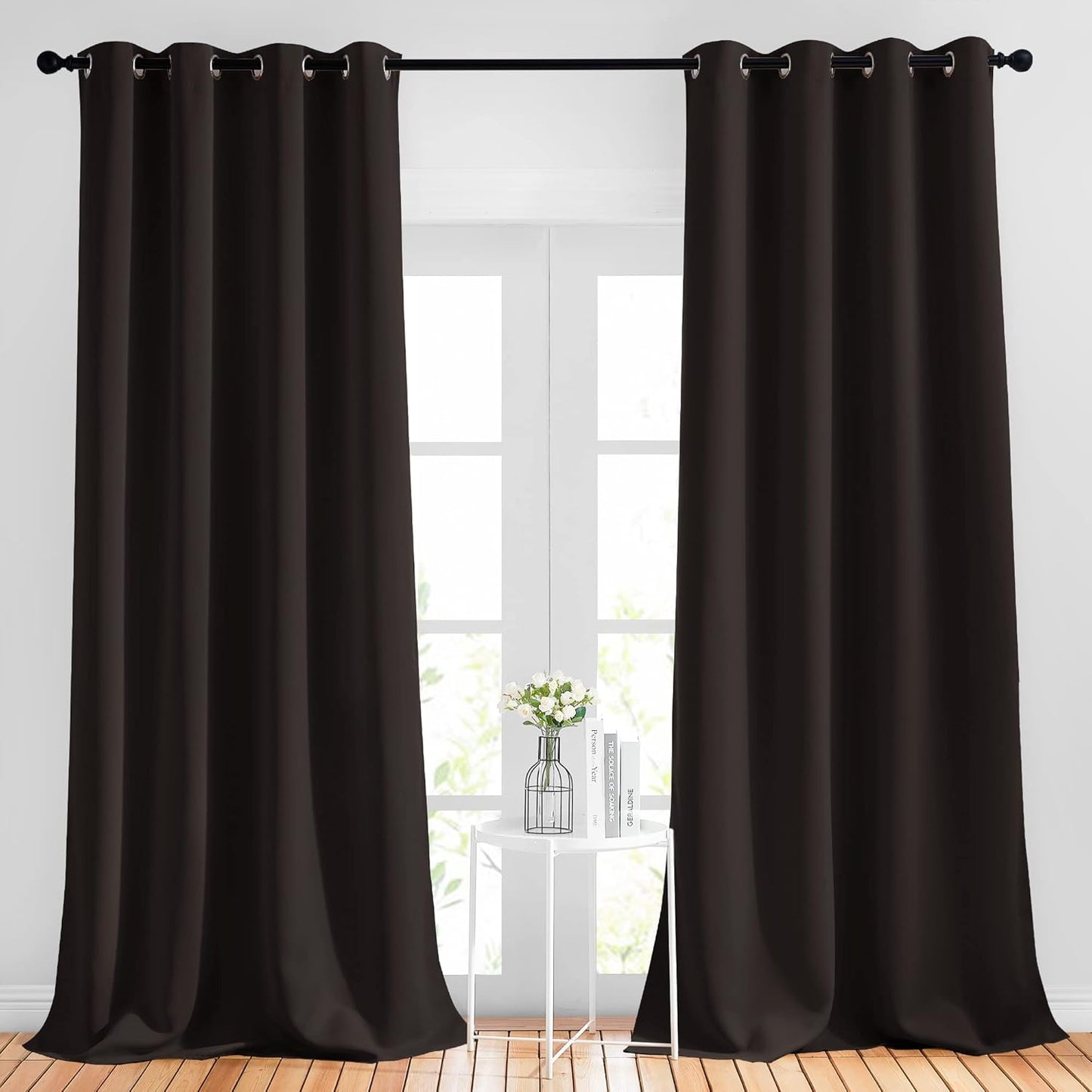 NICETOWN Blackout Thick Window Curtains - (W52 x L120, Brown, 2 Panels) Thermal Insulated Grommet Drape Longer Panels for Bedroom and Living Room