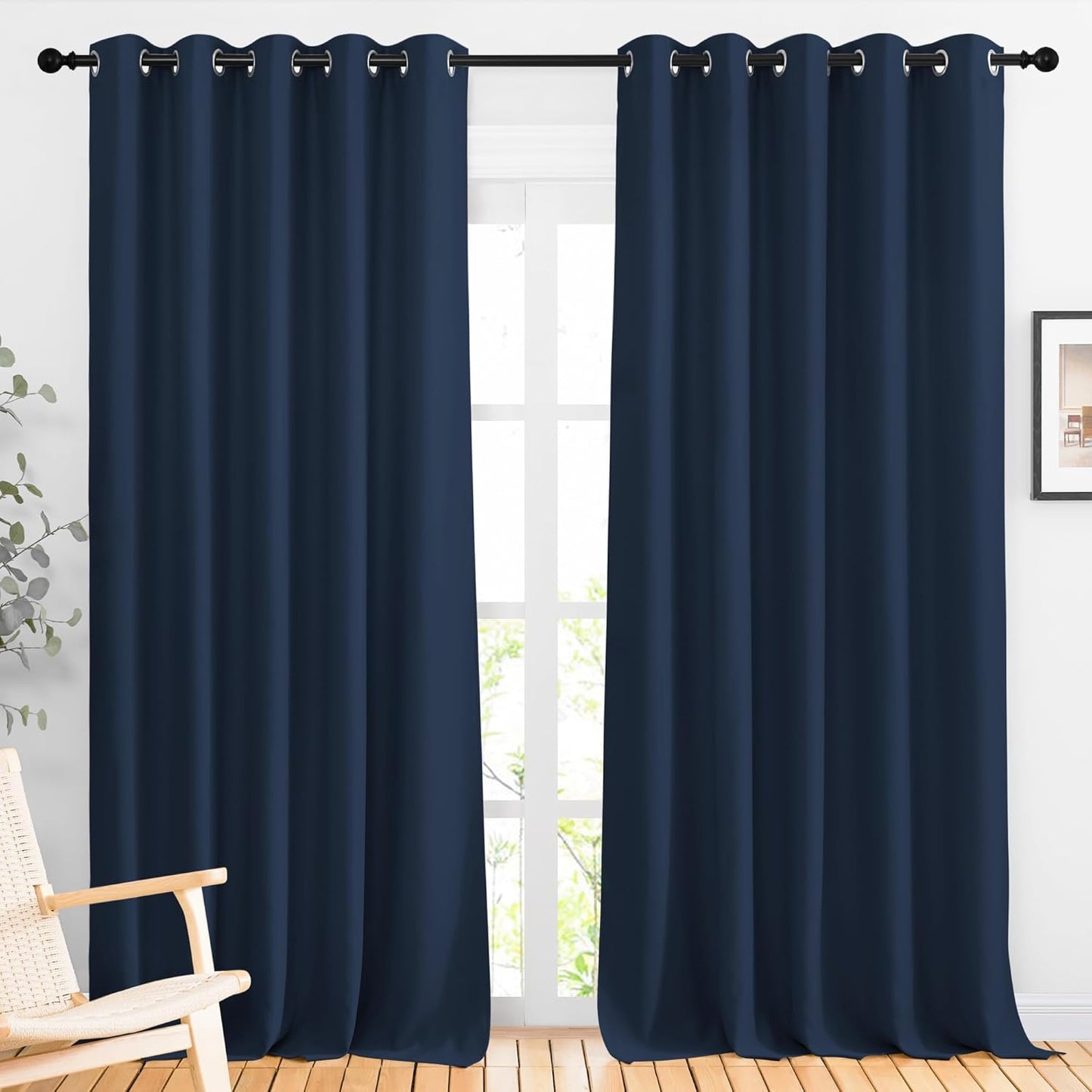 NICETOWN Blackout Room Divider Curtains 118 inches Long, Grommet Thermal Window Treatments Sound Reducing Drapes for Sliding Glass Door, Navy Blue, W66 x L118, 2 Pieces