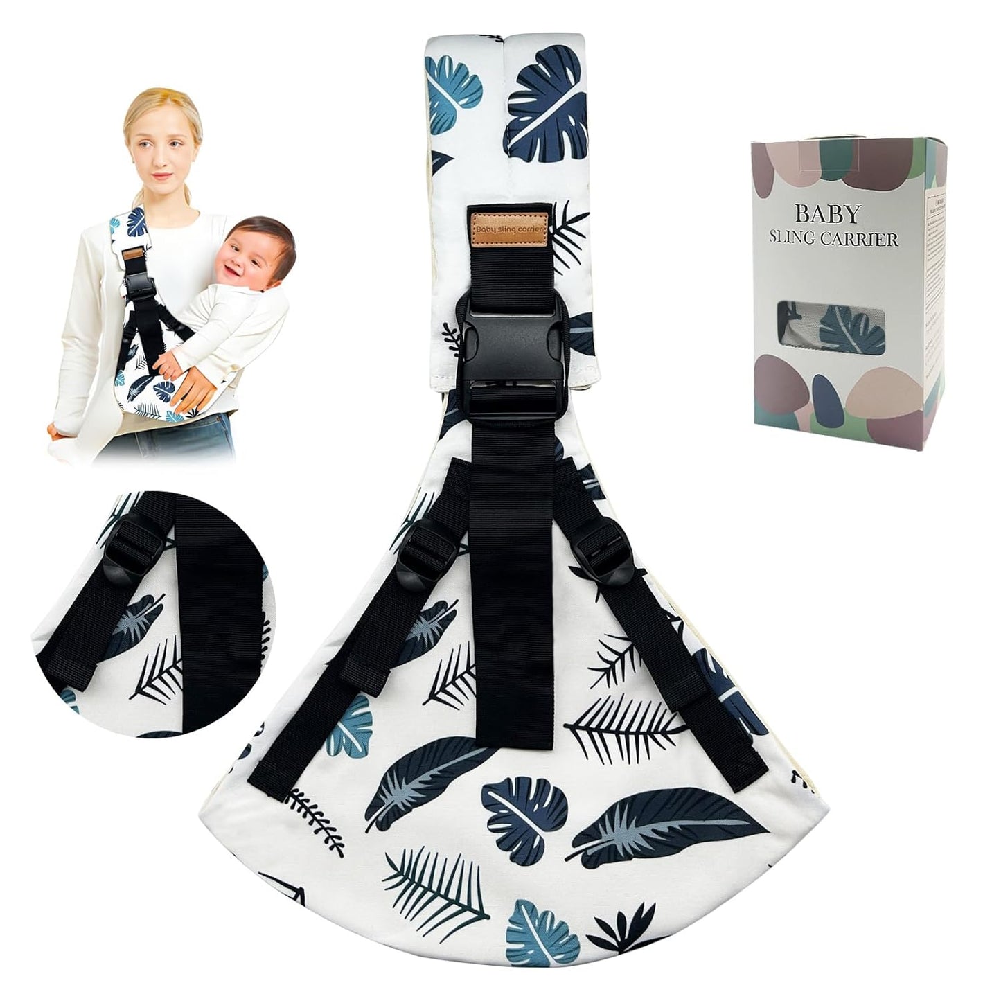 Baby Sling Carrier,Toddler Carrier,Upgraded 2025 Baby Sling with 4 Adjustable Straps(10-30lbs),Lightweight,Portable and One Size Fits All(Leaf)