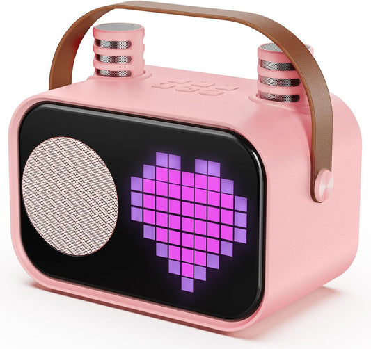 Karaoke Machine for Kids Adults, Portable Bluetooth Karaoke Speaker with 2 Wireless Microphones, Pixel Display Light, Birthday Gifts Toys for Girls & Boys Ages 3, 4, 5, 6, 7, 8, 9,10,11,12+ Years