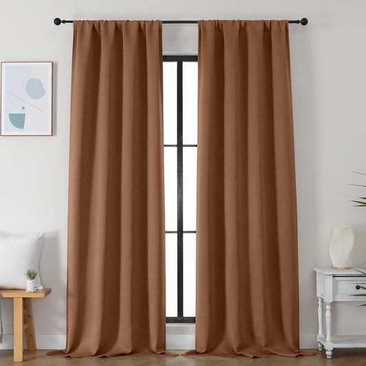 Simplebrand Ava Sun Baked Blackout Curtains for Bedroom 96 Inches Long 2 Panels, Solid Thermal Insulated, Energy Saving Living Room Window Treatment Curtains Blackout Drapes, W40 x L96 Inch, Sun Baked