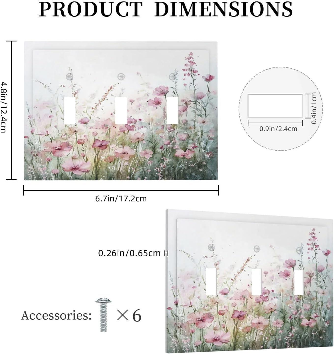 Decorative Switch Plates Wildflower Botanical Watercolor Floral 3 Gang Wall Plate Triple Toggle Light Switch Cover Faceplate Electrical Wall Panels For Bed Room Living Room Decor