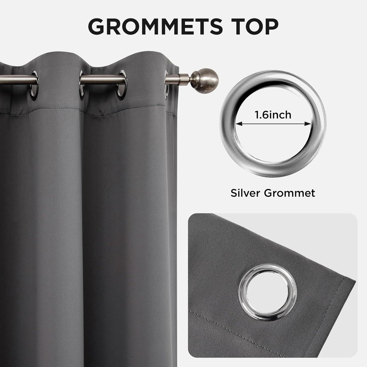 Joydeco Blackout Curtains 54 Inch Length 2 Panels Set, Thermal Insulated Long Curtains& Drapes 2 Burg, Room Darkening Grommet Drapes for Living Room Bedroom Window (W52 x L54 Inch, Light Grey)