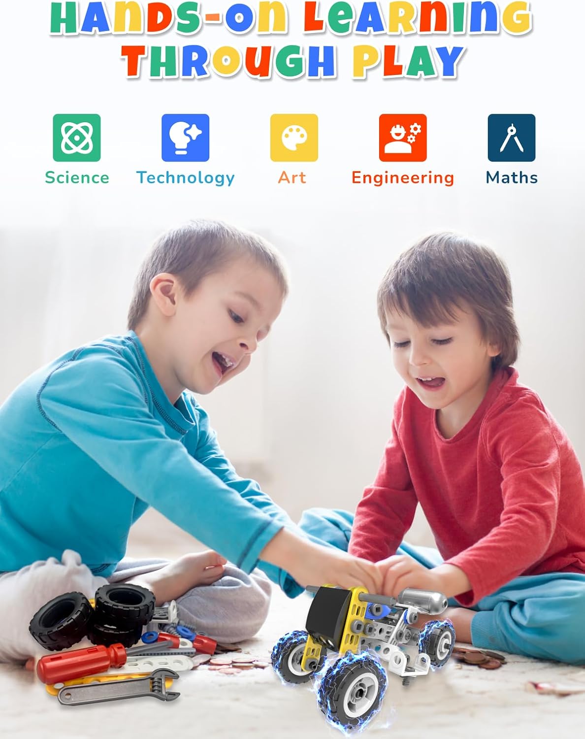 STEM Toys for 5 6 7 8+ Year Old Boy, 10 in 1 Electric Building Toys for Kids Ages 4-8 5-7 6-8, Educational Racing Construction Science Kit for Boys 4-6 8-10, Creative Activities Holiday Birthday Gift