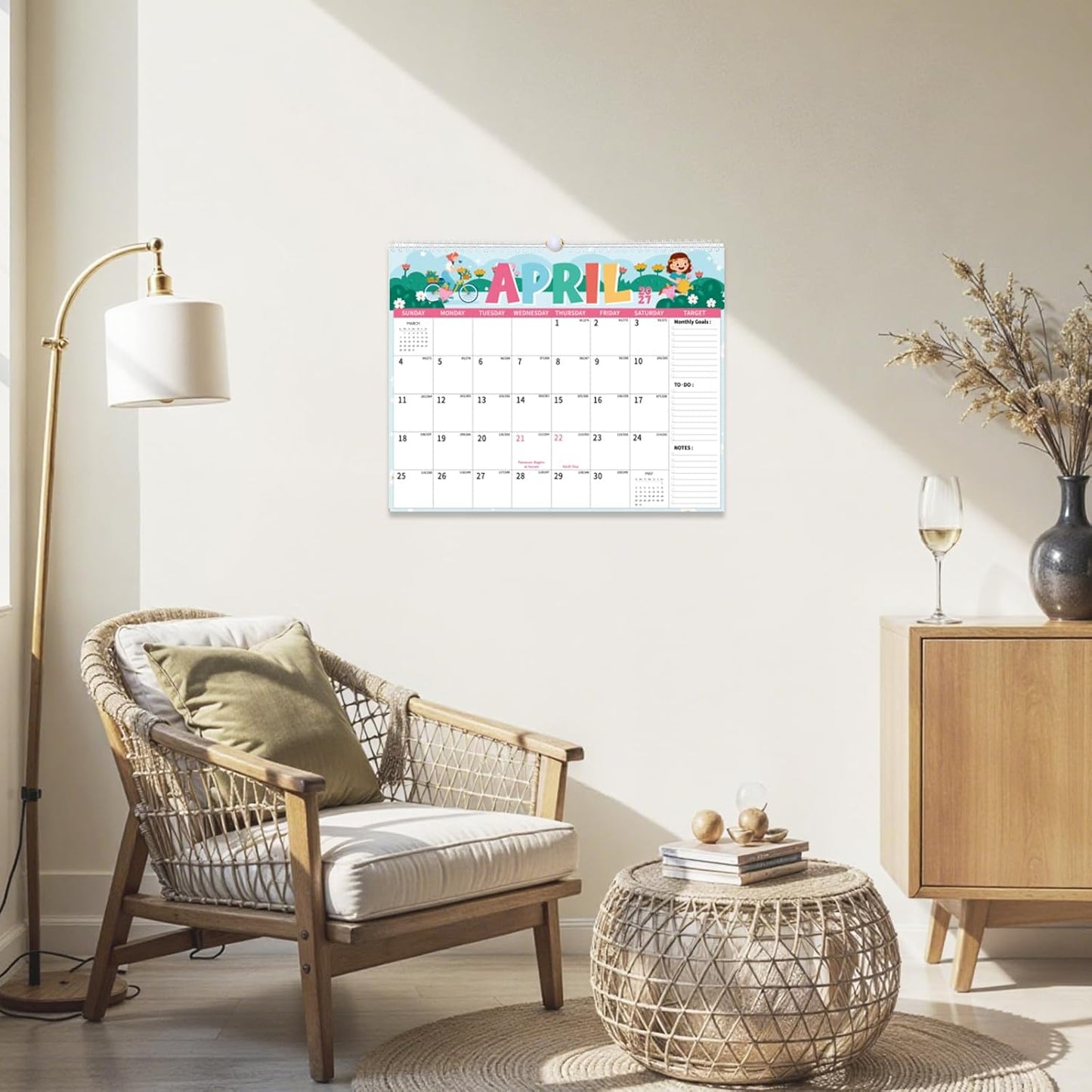 Wall Calendar 2026-2027, 18 Month Large Desk Calendar from January 2026 to June 2027 14.5" x 11.8" Monthly Calendar with Twin-Wire Binding for Home Office Planning Organisers, Festival Style