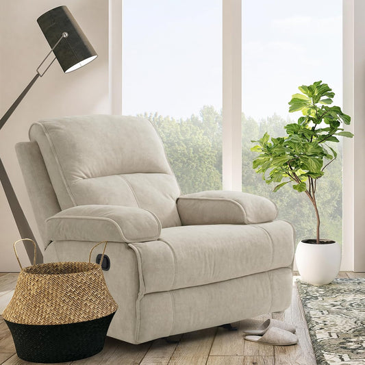 Nursery Glider Recliner Rocking Chair with Extra Large Footrest,Velvet Upholstered Nursing Chair for Breastfeeding for Living Room, Bedroom, Nursing Room (Style A, Beige)