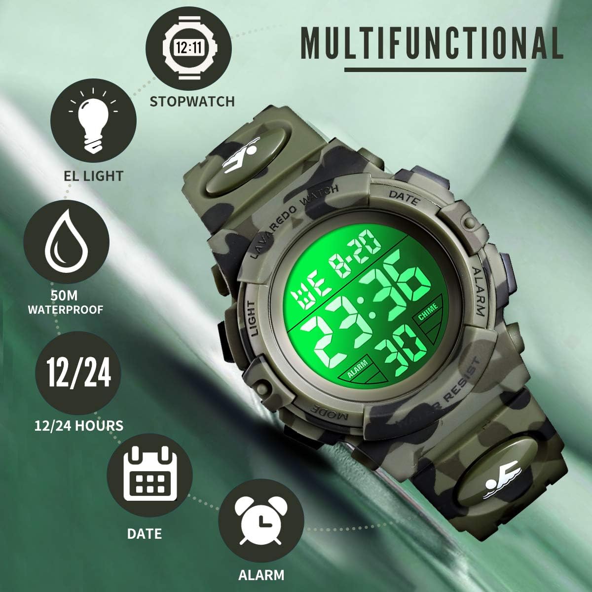 Kids Watch,Boys Watch for 3-15 Year Old Boys,Digital Sport Outdoor Multifunctional Chronograph LED 50 M Waterproof Alarm Calendar Analog Watch for Children with Silicone Band,Kids Gift