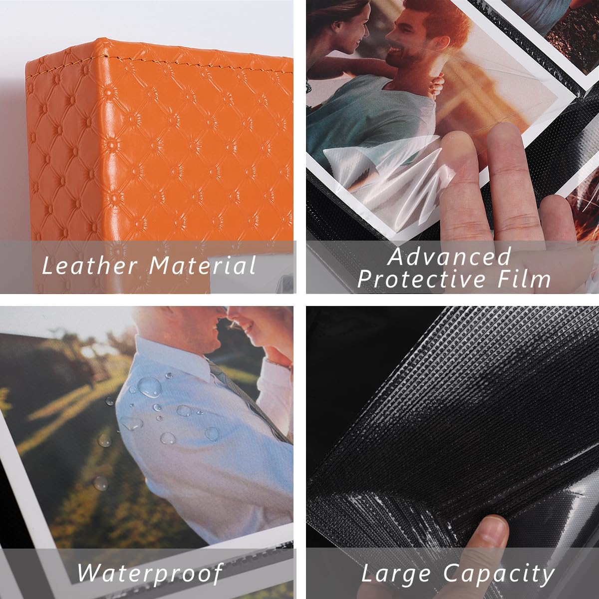 RECUTMS Photo Album for 4x6 300 Photos, 3 Per Pages Photo Picture Album PU Leather Button Grain Cover, Horizontal Photos Record Wedding Family Baby Anniversary Birthday Graduation Travel (Orange)