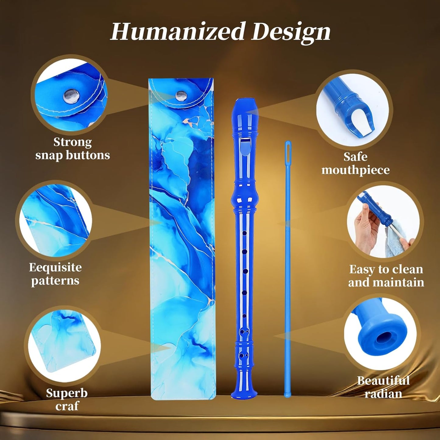 Soprano Recorder for Kids Beginners, German Fingering, C Key, 3 Piece with Cleaning Rod, Bag, Fingering Chart (Blue)…