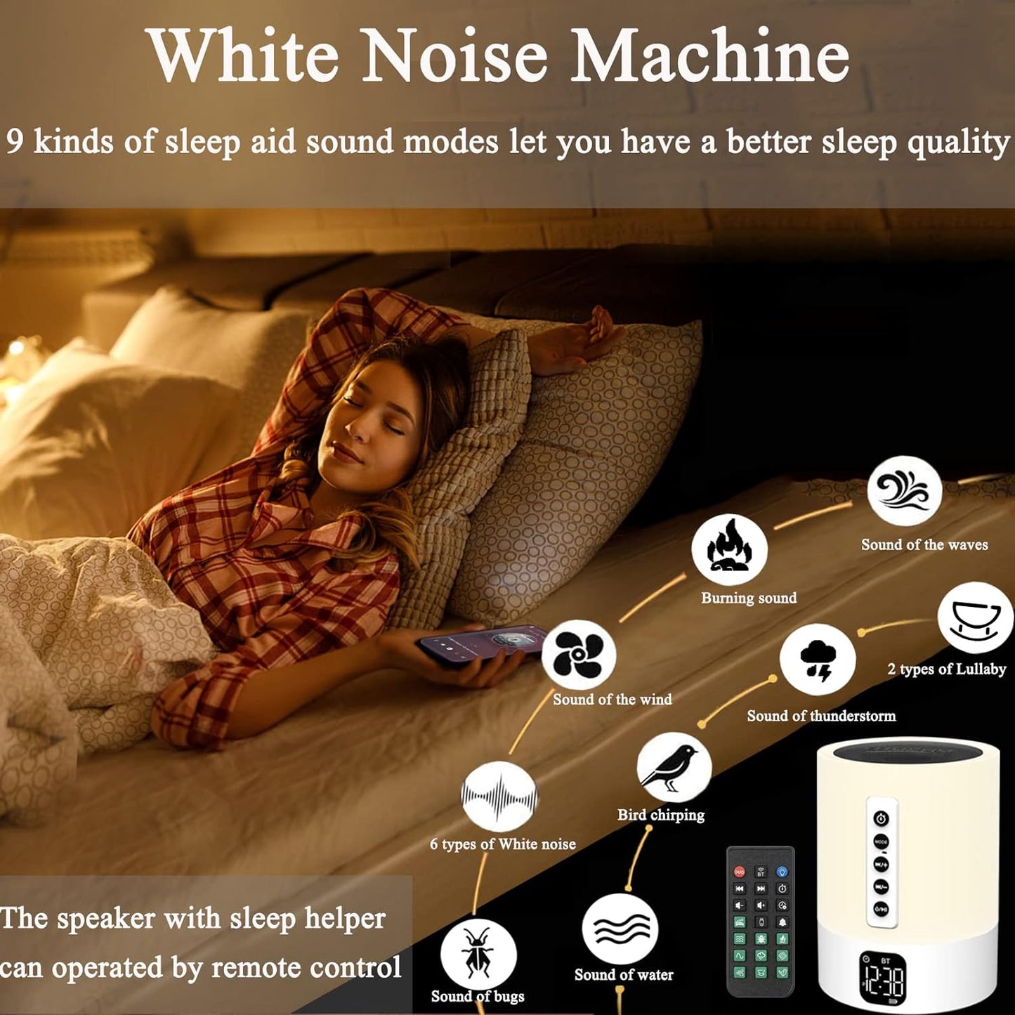 Alarm Clock Bluetooth Speaker, Night Light White Noise Machine Touch Bedside Lamp with Alarm Clock for Kids Multi-Color Changing Night Light Xmas Gifts for Teenage Girls Boys Women Teen Girl Gifts