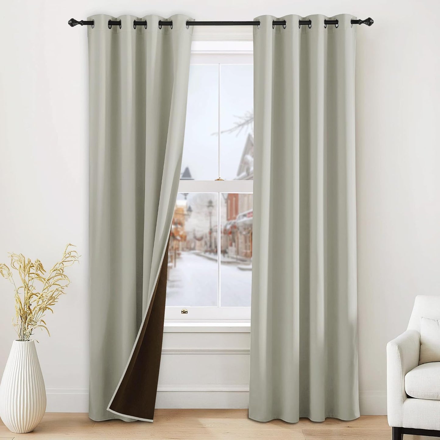 NICETOWN Grommet Blackout Curtains for Bedroom and Living Room - 2 Panels Set Thermal Insulated Smart Room Darkening Plylux Curtains for Nursery Window Cover (Snad, 52 x 84 Inch Long)
