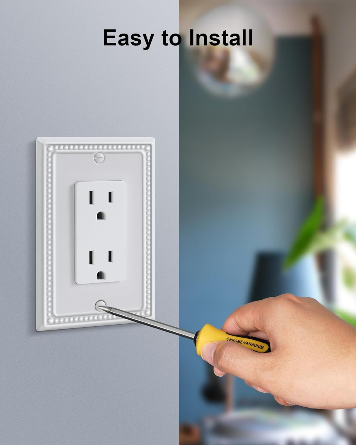 4-Pack Decorator Outlet Cover Plate, Decorative Switch Plates and Outlet Covers, Pure White Metal Wall Plates for Electrical Outlets, Receptacle, GFCI Outlet, Dimmer Switch