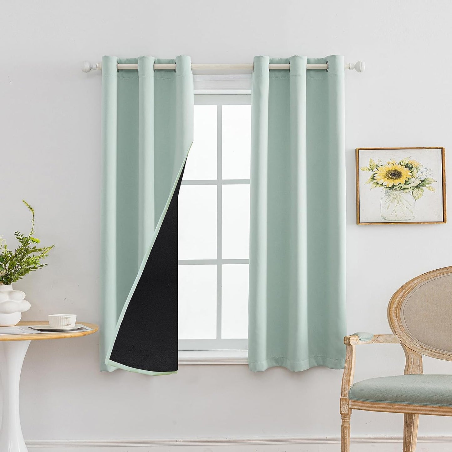 Anytime 100% Blackout Curtain Set, Thermal Insulated & Energy Efficiency Window Draperies for Guest Room, Full Shading Panels for Shift Worker and Light Sleepers（Light Blue, 2 Panels, 37W x 63L）