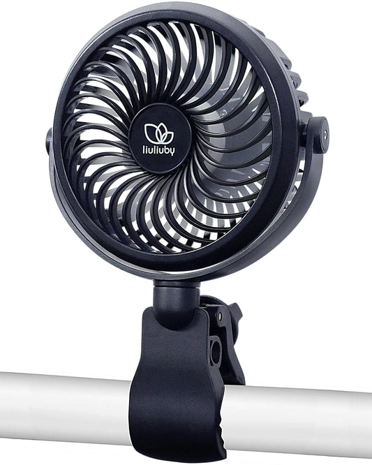 liuliuby Baby Stroller Fan with Clip | Clip On Fan for Baby Car Seat | Portable & Rechargeable with Durable Clamp | Stroller Accessories | Small Cooling USB Chargeable Battery (Jet Black)