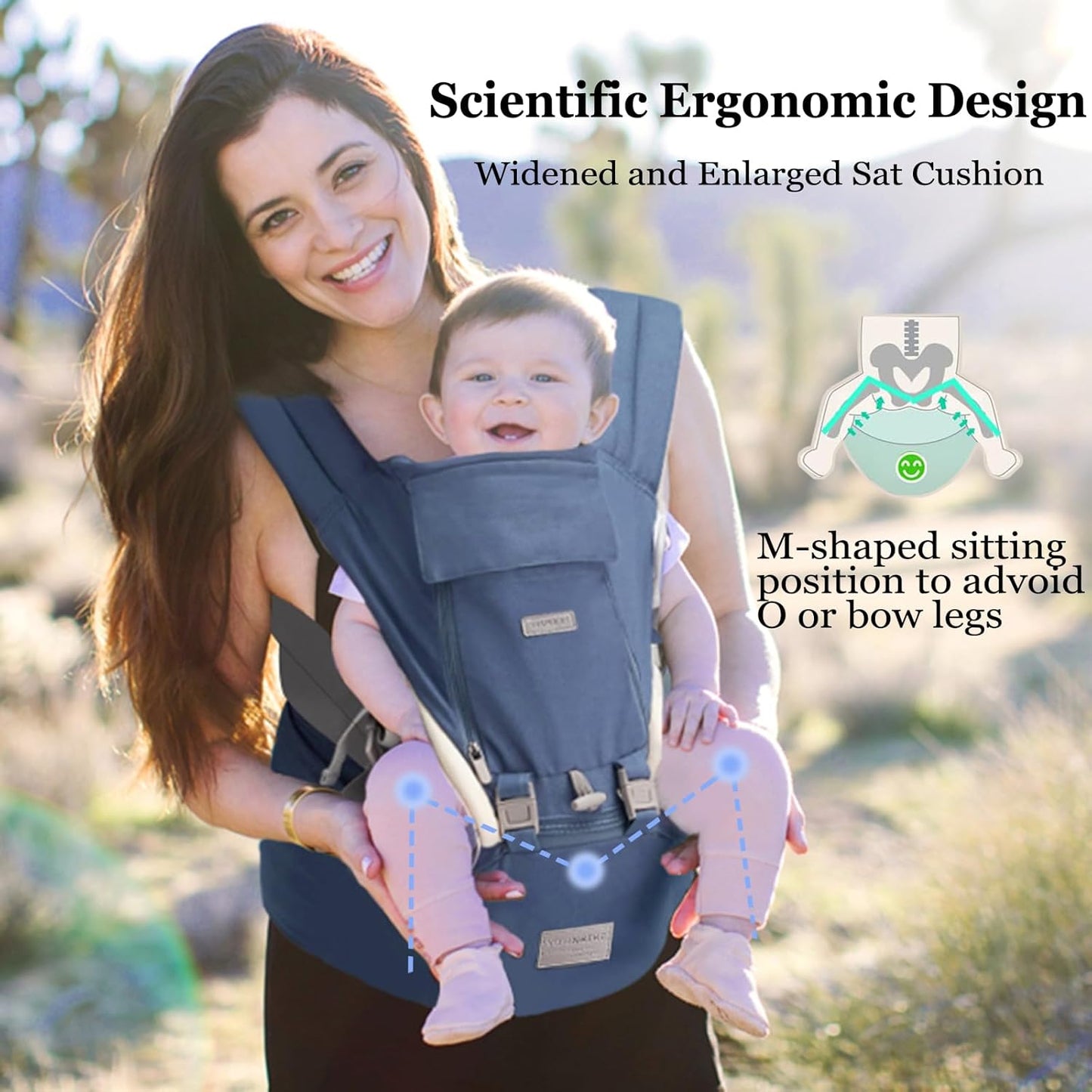 Baby Carrier, 3-in-1 Baby Carrier Newborn to Toddler with Hip Seat (Ergonomic M Position) for 0-36 Month/7-45lbs, Adjustable Size for Enhanced Lumbar Support, Perfect for On-The-go, Blue