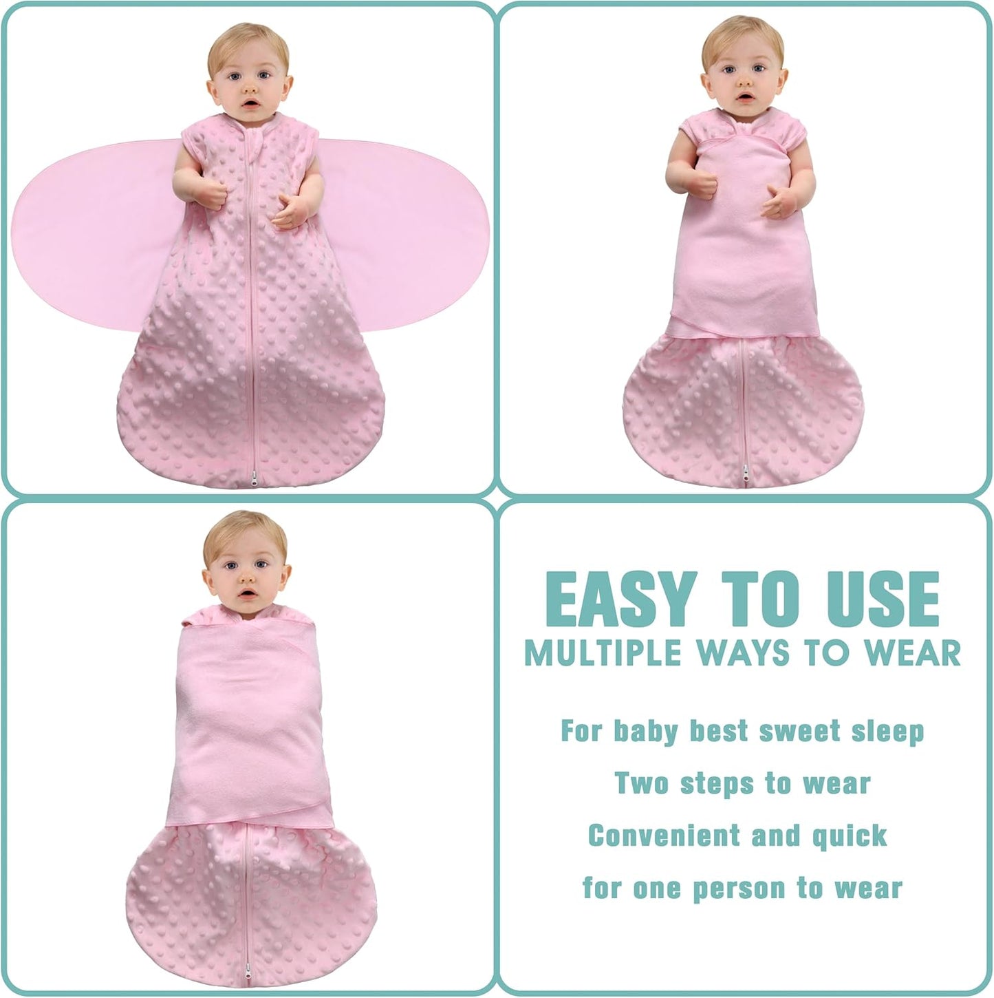 Fleece Newborn Sleep Sack Baby Swaddle,3-Way Adjustable Wearable Blanket,2 Pack Fleece Swaddling Sleeping Bag TOG 2.0， (Gray & Pink, 3-6 Months)