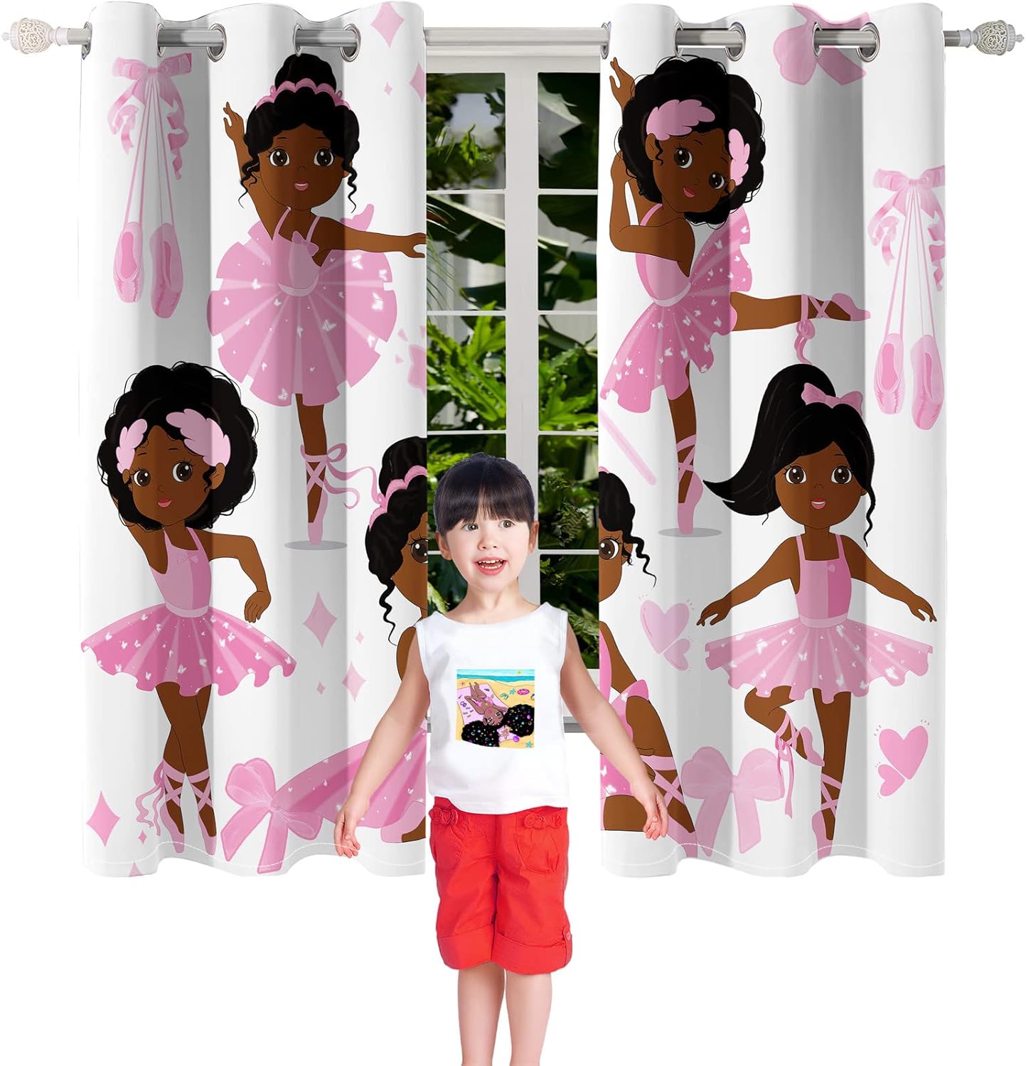 Black Girl Blackout Curtains 2 Panels 63" Inch Drapes for Kids Nursery Bedroom Kids Blackout Curtains Cute Girls Themed Grommet Top Thermal Insulated Curtains for Nursery, 82" x 63"