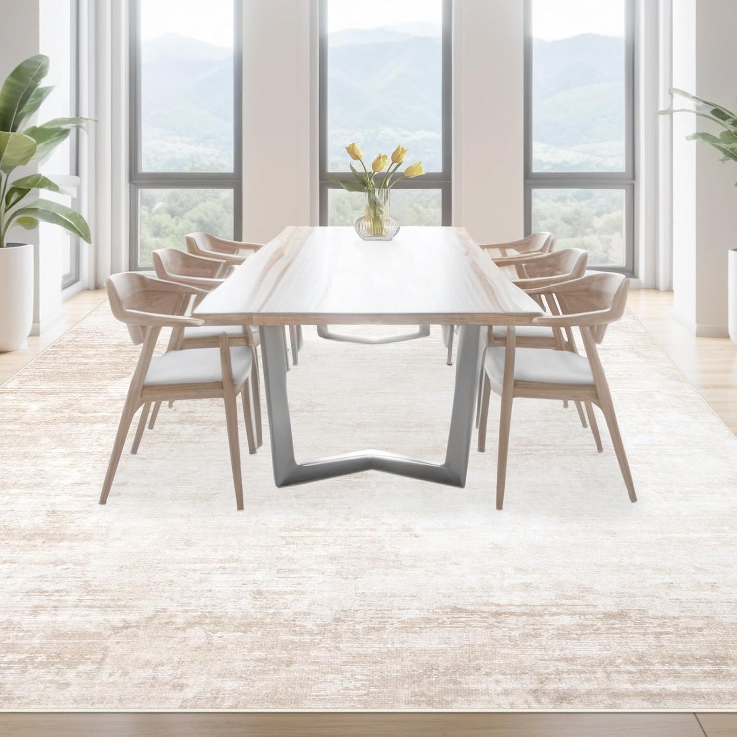 Area Rugs 9x12 Living Room: Washable Rug Modern Abstract Large Rugs Soft Non Slip Neutral Rug Stain Resistant Indoor Carpet for Bedroom Kitchen Dining Room Table Nursery Home Office Rugs(Beige,9'x12')