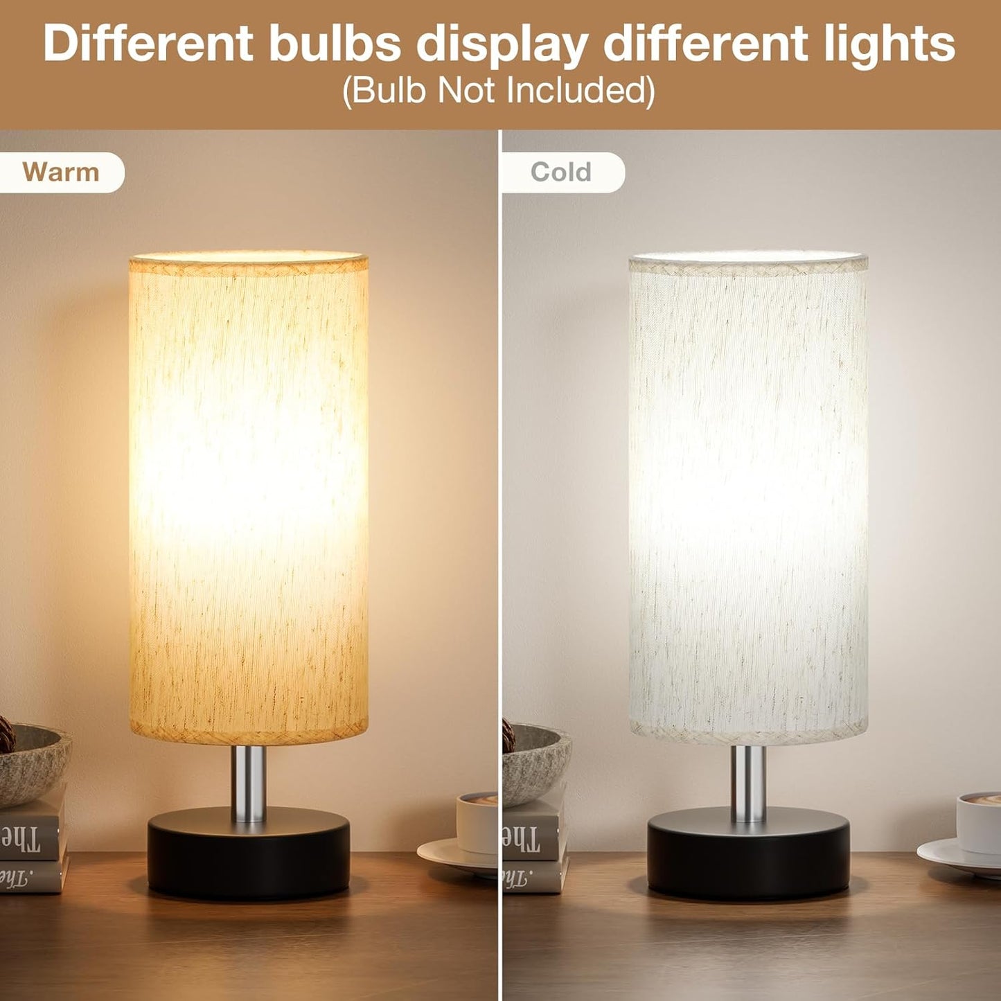 Small Table Lamp for Bedroom - Bedside Lamps for Night Stands, Minimalist Nightstand Light Lamp, Desk Lamps for Living Room, Office, Dorm