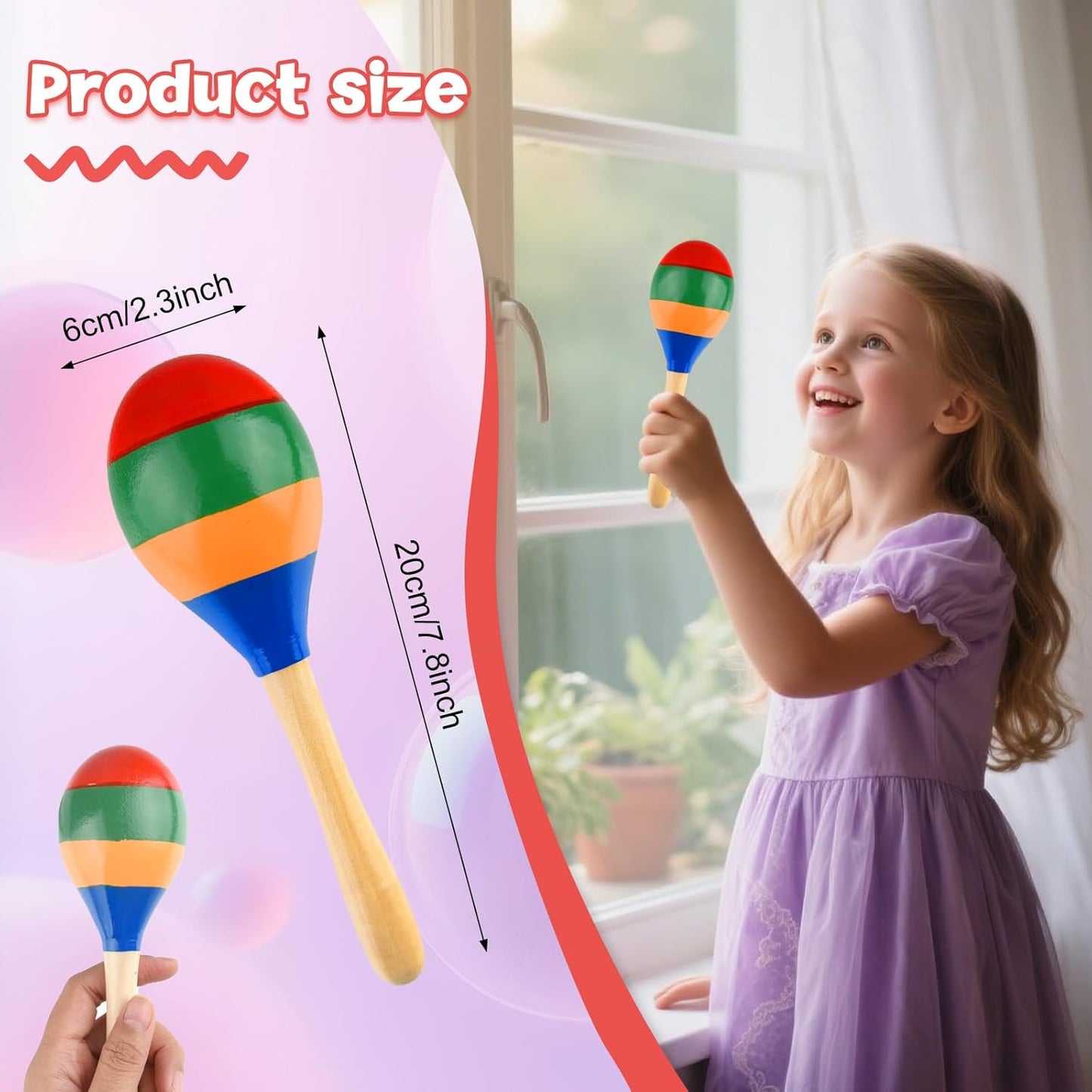 4 Pcs Maracas Hand Percussion Rattles, PLULON Colorful Wooden Maracas Rumba Shakers Rattle Latin Musical Instrument for Kids Adults Game Playing, Mexican Fiesta Cinco De Mayo Party Favors Supplies