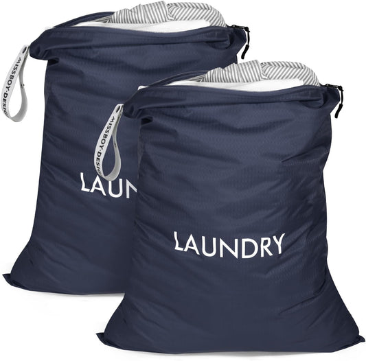 MissBoy 2 Pack Laundry Bags, Nylon Washable Wet Dry Bag, Travel Laundry Bags for Dirty Clothes, Dirty Clothes Organizer Bag for Home, College Dorm Laundromat