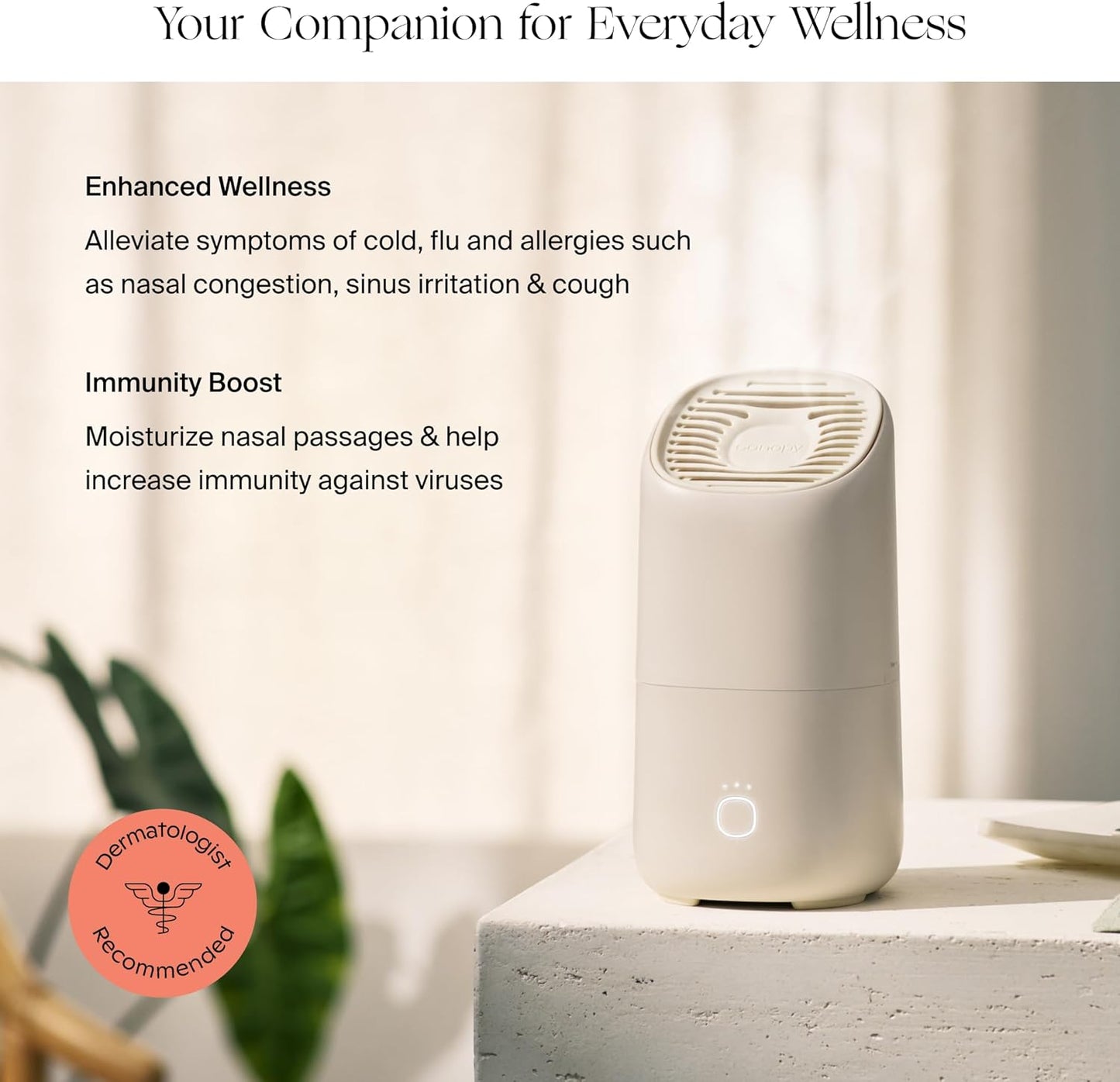 Canopy Portable Misting Humidifier - Cordless 11 HR Run Time, 500 mL, TSA Approved Travel Humidifier - Alleviate Symptoms of Allergies, Flu, Cold, Dry Skin - Includes Aroma & Adapter - Moonstruck