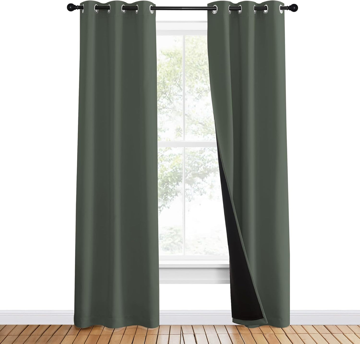 NICETOWN 100% Blackout Curtains 80" Long, Pair of Energy Smart & Noise Blocking Out Drapes for Baby Room Window, Thermal Insulated Guest Room Lined Window Dressing(Dark Mallard, 37" Wide)