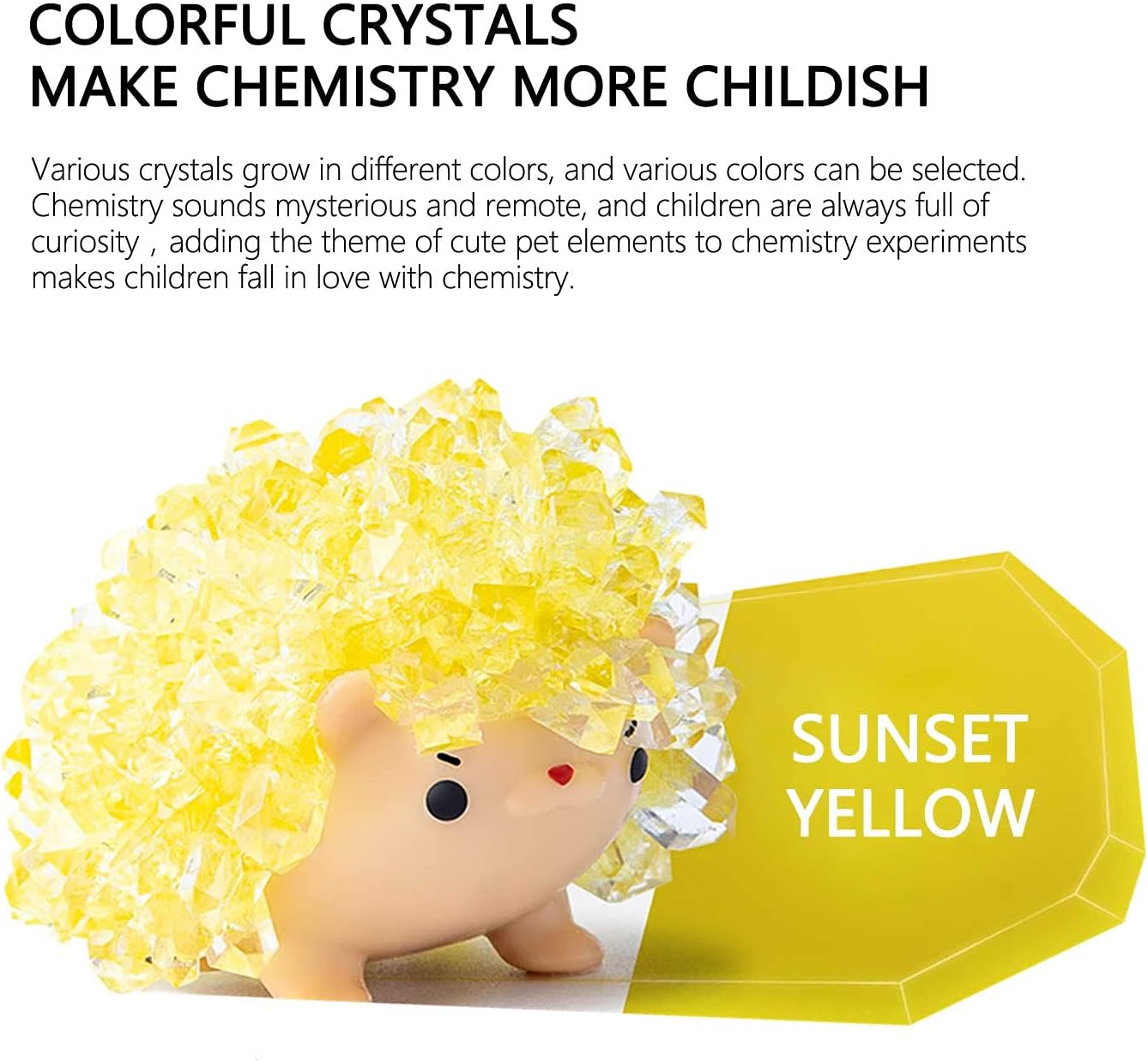 Crystal Growing Toys for Kids - Vibrant Colorful Crystal Hedgehog to Grow,Science Experiments Learning and Education for Kids STEM Gifts for Boys & Girls 8 Years + (Sunset Yellow)
