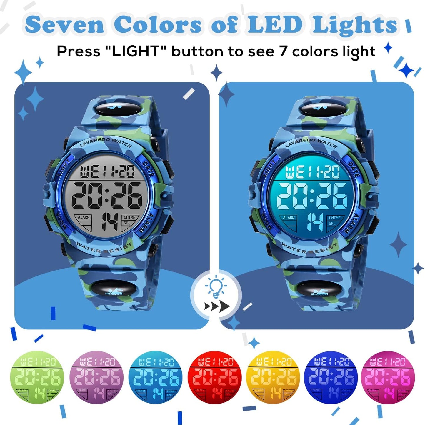 Kids Watch,Boys Watch for 3-15 Year Old Boys,Digital Sport Outdoor Multifunctional Chronograph LED 50 M Waterproof Alarm Calendar Analog Watch for Children with Silicone Band,Kids Gift
