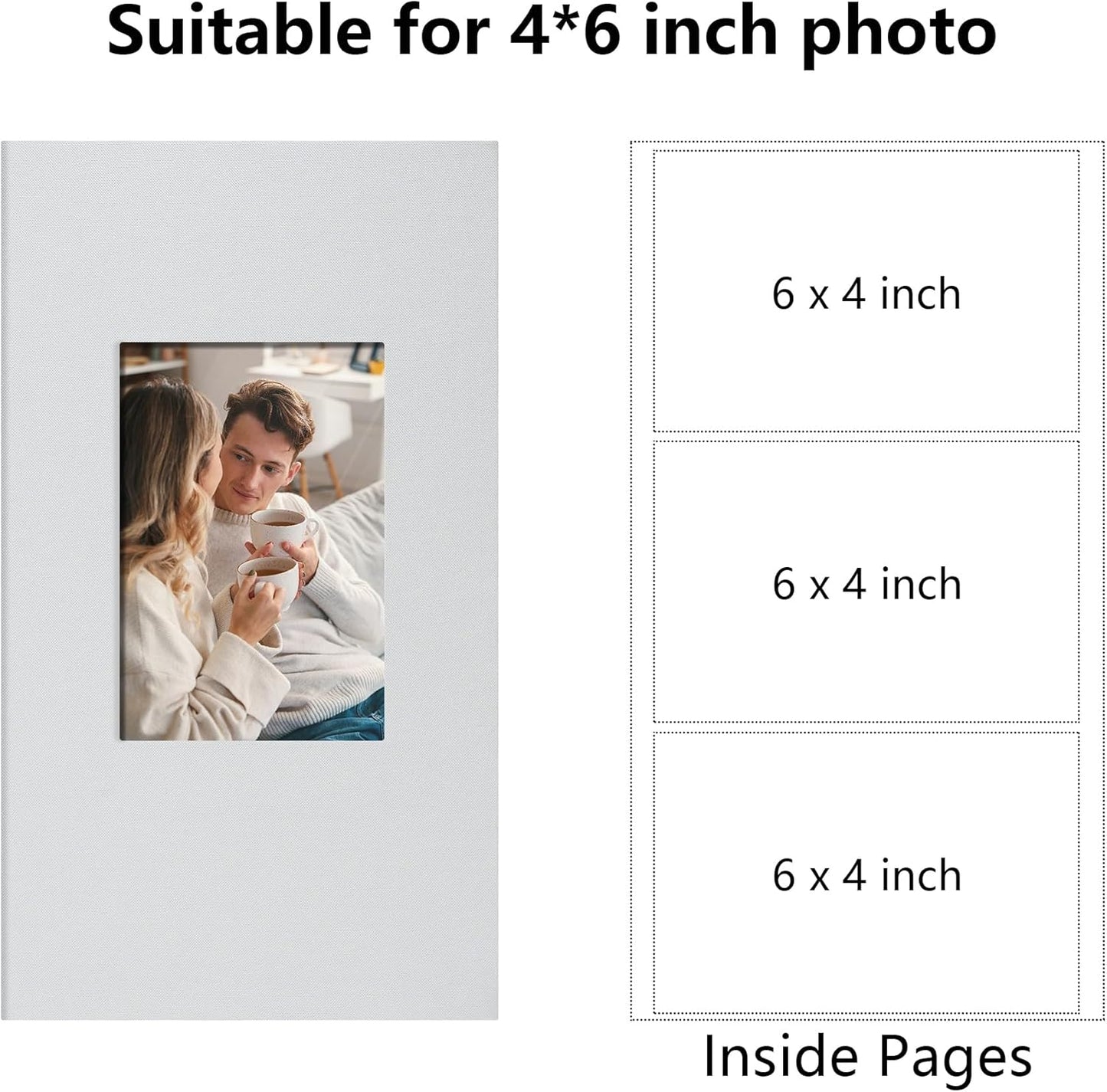 Photo Album 4x6 Pictrues 300 Pockets Linen Cover with Front Window Large Picture Book for Family Travel Wedding and Memory Keepsake Organizer White