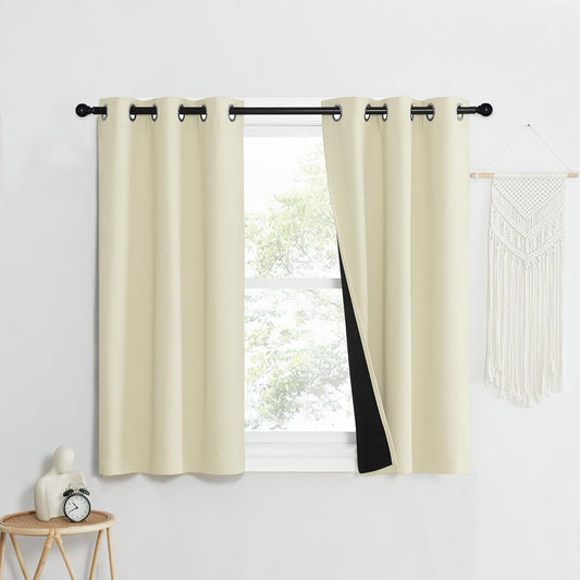NICETOWN Living Room Completely Shaded Draperies, Privacy Protection & Noise Reducing Ring Top Drapes, Black Lined Insulated Window Treatment Curtain Panels (Beige, 2 Pieces, W37 x L40)