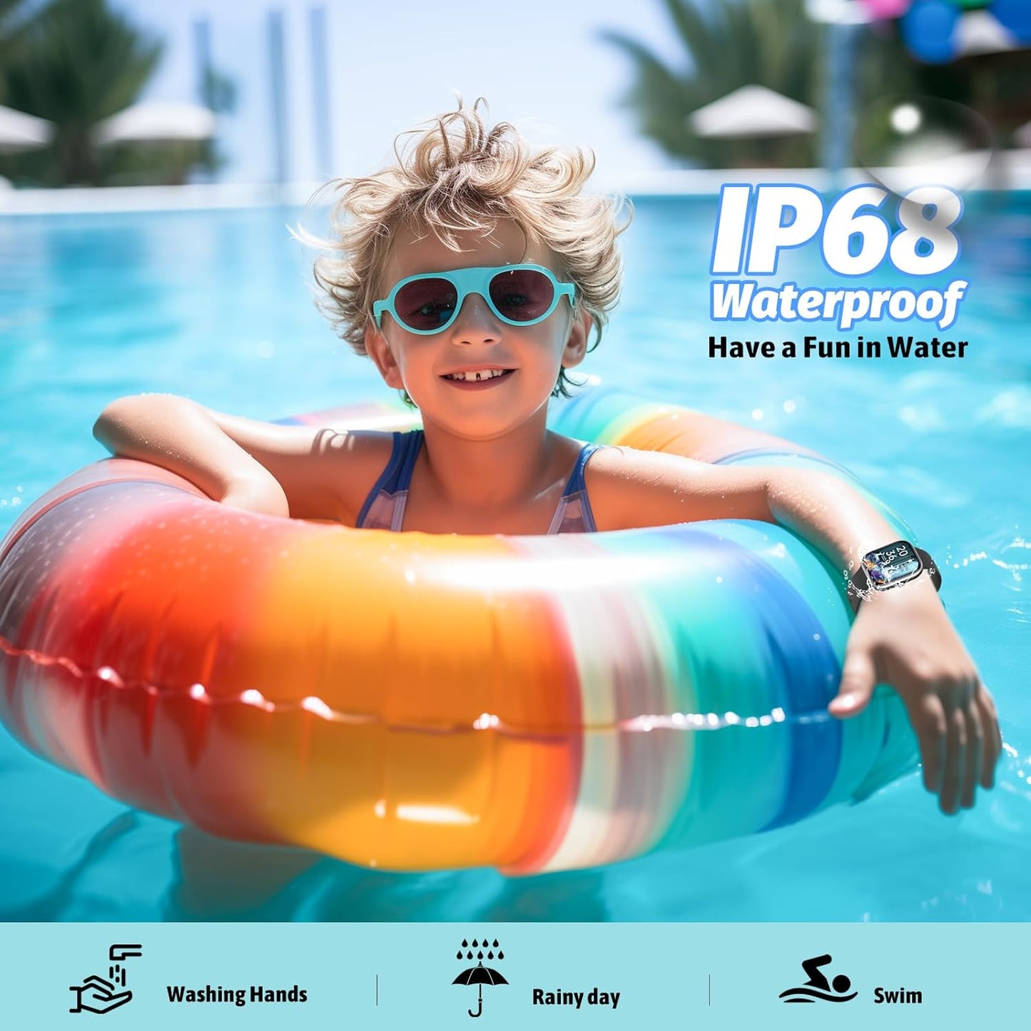 Smart Watch for Kids Fitness Tracker No Phone/APP Needed,19 Sport Mode,1.5" DIY Dial,IP68 Waterproof,Sleep Monitor,Pedometers,Heart Rate,Great Birthday Gift for Boys Girls Teens 6-14 year Olds (Black)