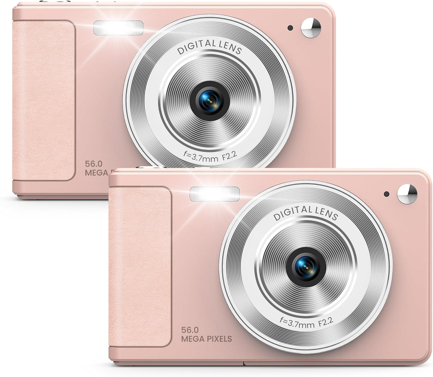WONNIE Digital Camera 56MP, FHD 1080P Point & Shoot Camera with 32GB SD Card, 2 Batteries, and Lanyard, Ideal for Kids & Teens, Suitable Gift for Girls，Pink, 2-Pack