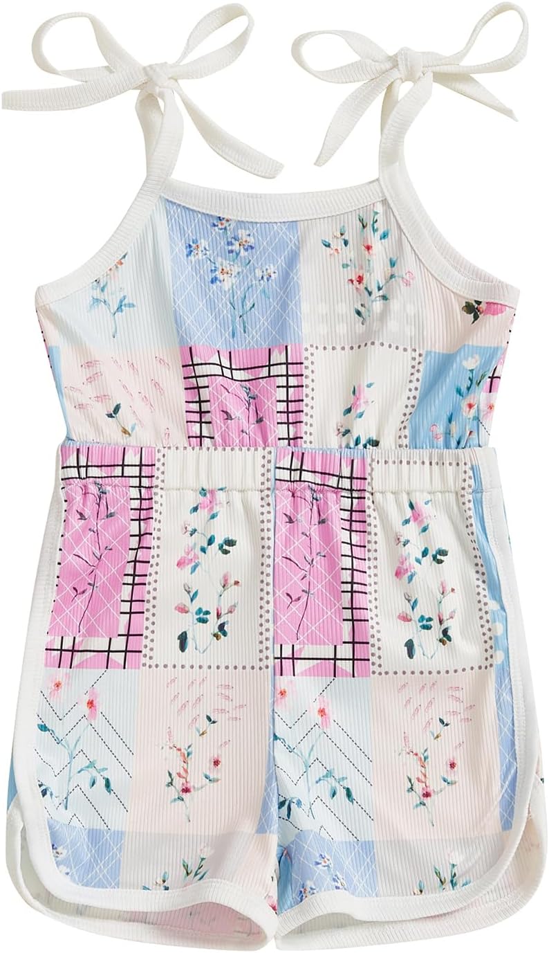 WZTYYDS Toddler Baby Girl Summer Clothes Floral Romper Tie-Up Strap Halter Jumpsuit Infant Summer Sling Playsuit 6M-3T