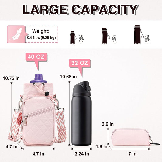 Water Bottle Carrier Bag with Strap, Water Bottle Holder Crossbody Bags for Women Men for Walking, Hiking,Cycling