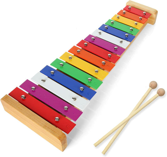 15 Tone Xylophone Glockenspiel Colorful Wooden Xylophone Xilofono Instrument with 2 Mallets for Beginner