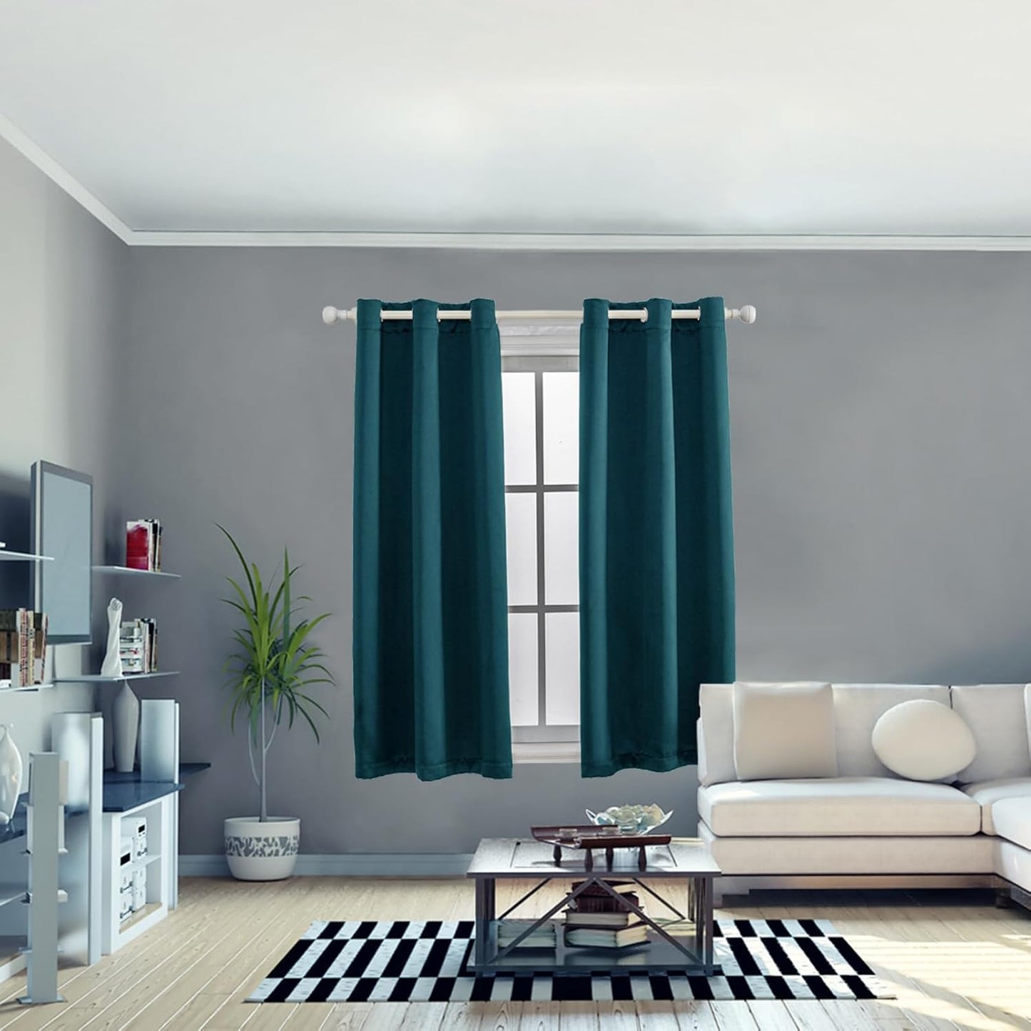 Anytime 100% Blackout Curtain Set, Thermal Insulated & Energy Efficiency Window Draperies for Guest Room, Full Shading Panels for Shift Worker and Light Sleepers（Greyish Blue, 2 Panels, 42W x 45L）