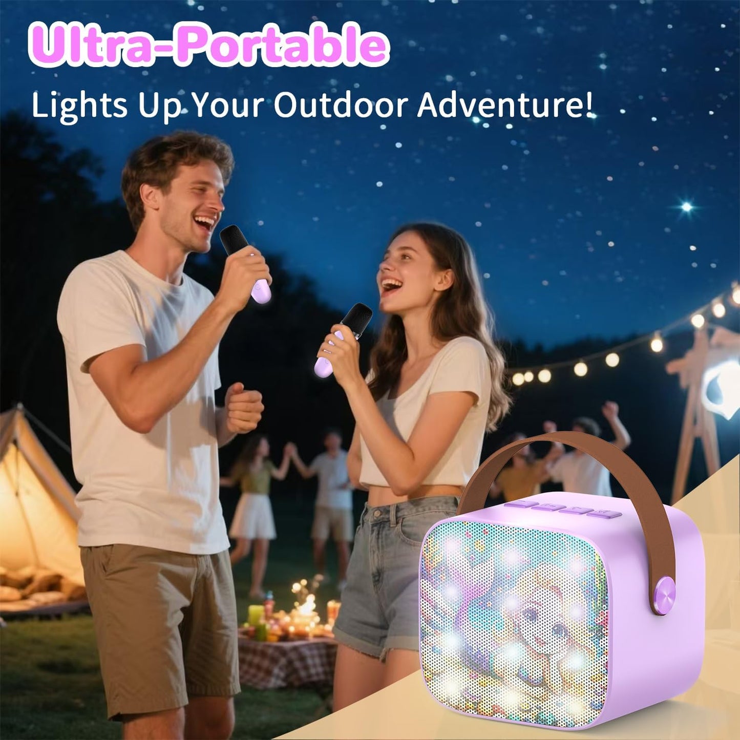 Mini Karaoke Machine for Kids Teen Adults - Toddler Toys Birthday Gift for Girls Ages 3-12, Portable Bluetooth Speaker Set with 2 Wireless Microphones fits Family Fun Party Outdoor, Purple