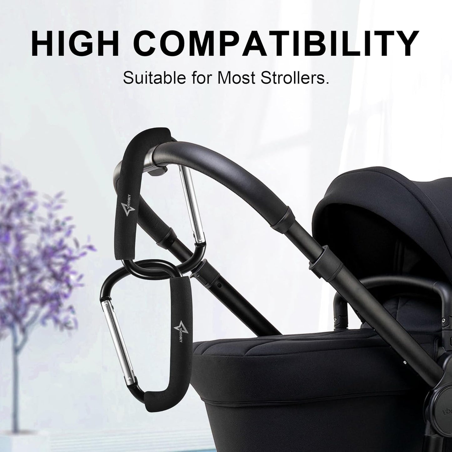Stroller Hooks 2 Pack, 6.3" Large Mommy Hook Carabiner Clip for Shopping, Diaper Bags, Hanging Purse, Universal Stroller Accessories for Mom